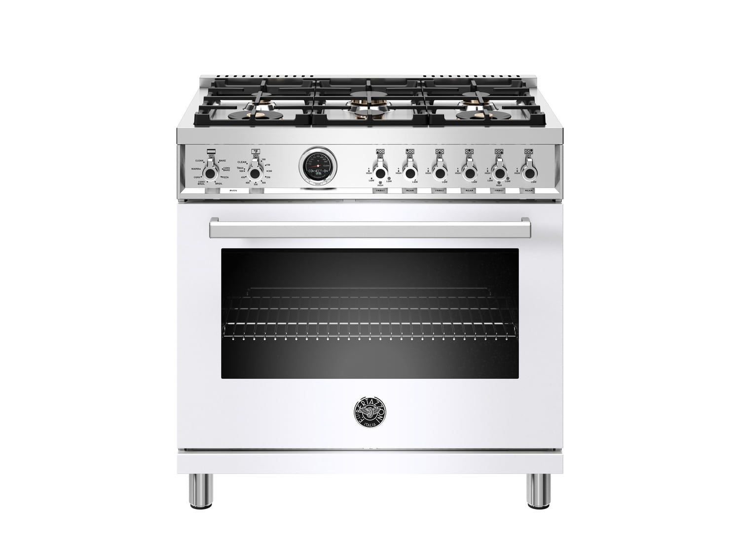 Bertazzoni PROF366DFSBIT 36 Inch Dual Fuel Range, 6 Brass Burner, Electric Self-Clean White