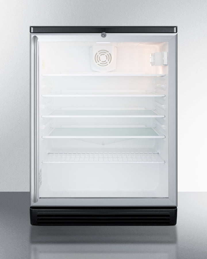 Summit SCR600BGLBISH Commercially Listed 5.5 Cu.Ft. Built-In Undercounter Beverage Center In A 24" Footprint, With Black Cabinet, Glass Door, Full-Length Towel Bar Handle, And Lock