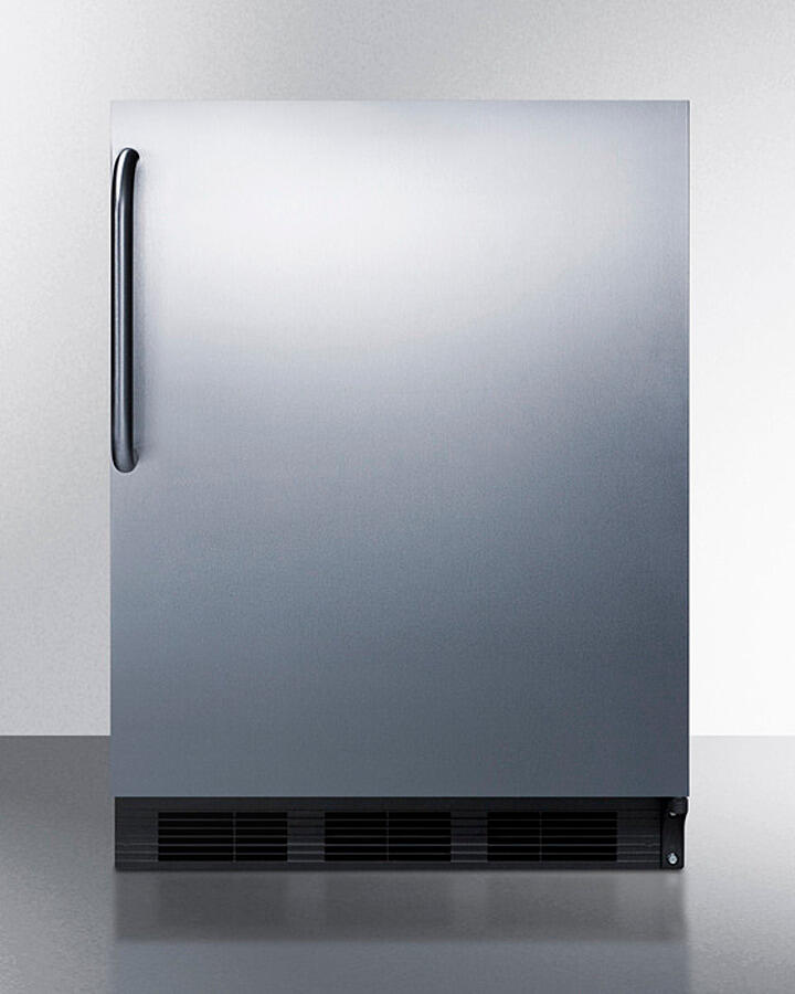 Summit AL752BKSSTB Ada Compliant All-Refrigerator For Freestanding General Purpose Use, Auto Defrost W/Ss Door, Towel Bar Handle, And Black Cabinet