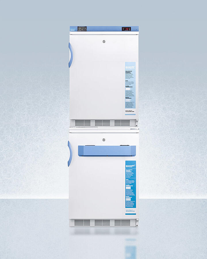 Summit FF7LWVT65MLSTACKMED2 Stacked Combination Of Ff7Lwbimed2 Auto Defrost All-Refrigerator And Vt65Mlbimed2 Manual Defrost -25 C All-Freezer, Both With Locks, Digital Controls, And Nist Calibrated Alarm/Thermometers