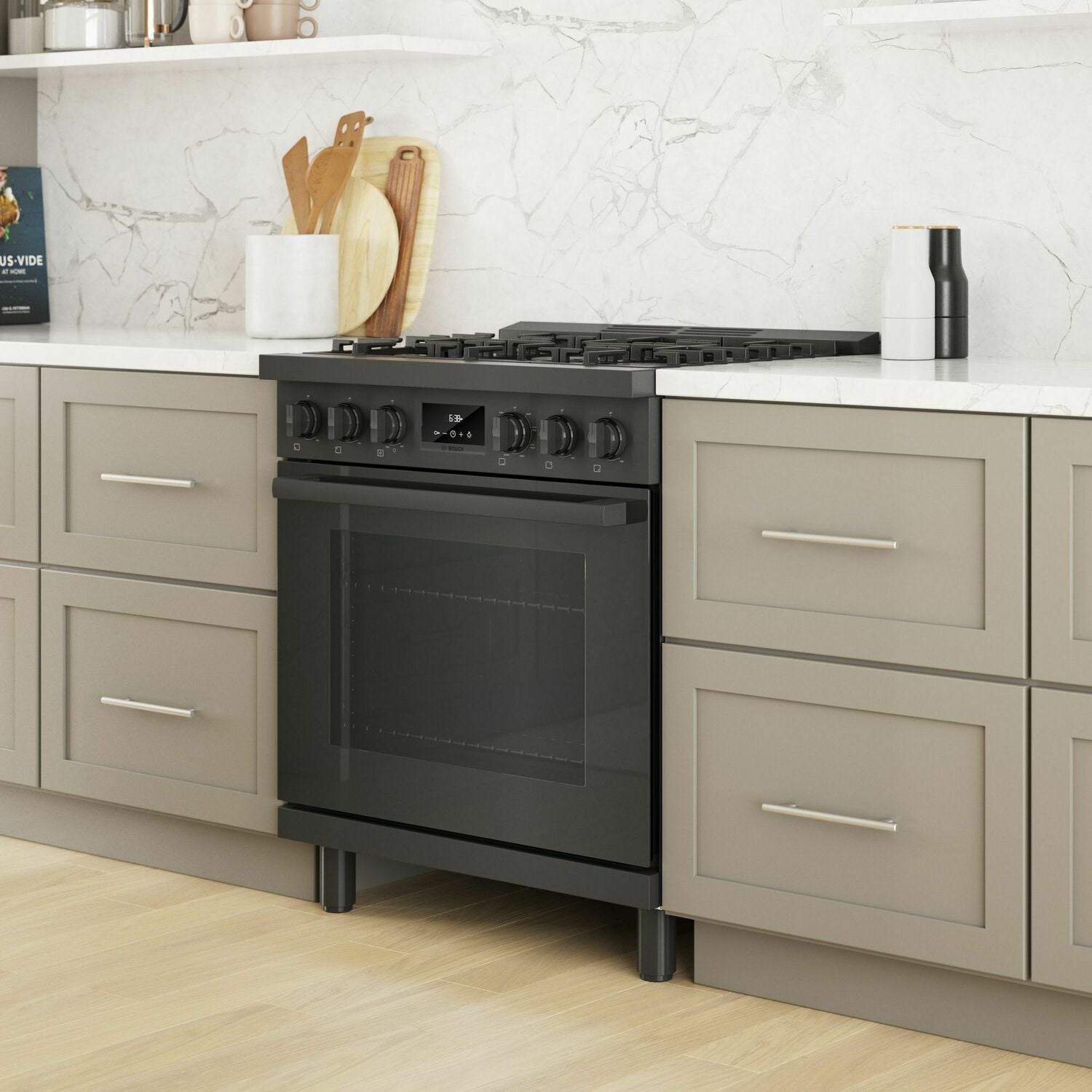 Bosch HDS8045U 800 Series Dual Fuel Freestanding Range 30'' Black Stainless Steel Hds8045U
