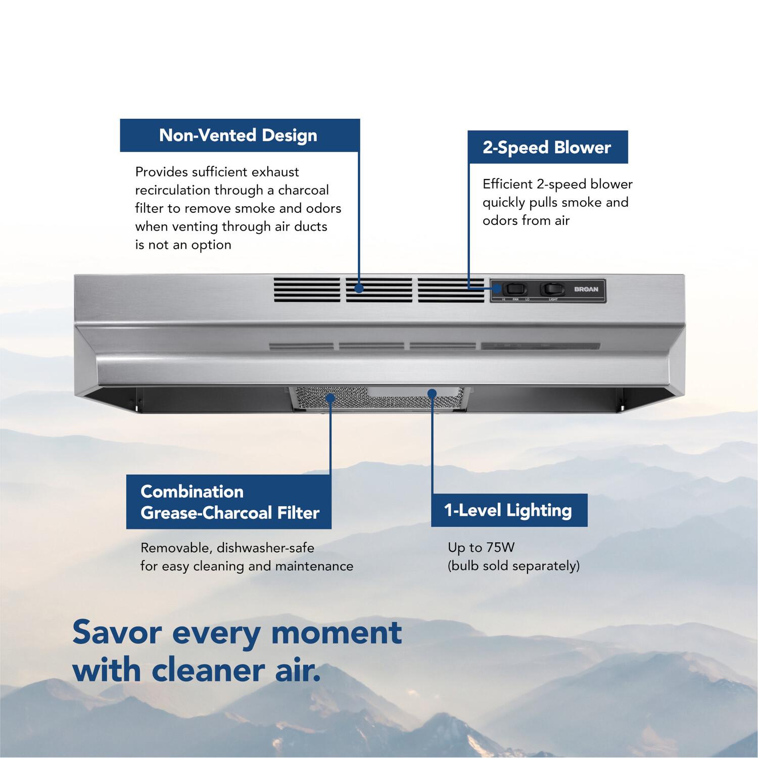 Broan 4124SF Broan® 24-Inch Ductless Under-Cabinet Range Hood, Stainless Finish