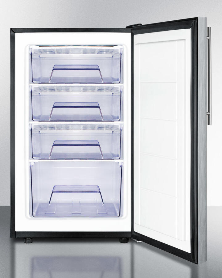 Summit FS408BL7SSHV Commercially Listed 20" Wide Counter Height All-Freezer, -20 C Capable With A Lock, Stainless Steel Door, Thin Handle And Black Cabinet