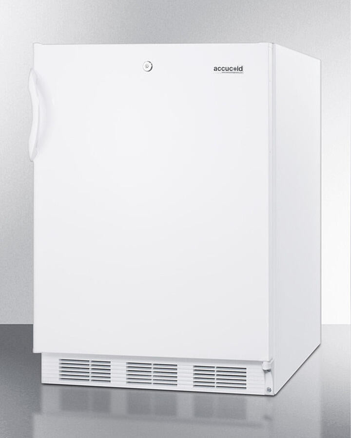 Summit AL650LWBI Built-In Undercounter Ada Compliant Refrigerator-Freezer For General Purpose Use, With Dual Evaporator Cooling, Cycle Defrost, Lock, And White Exterior