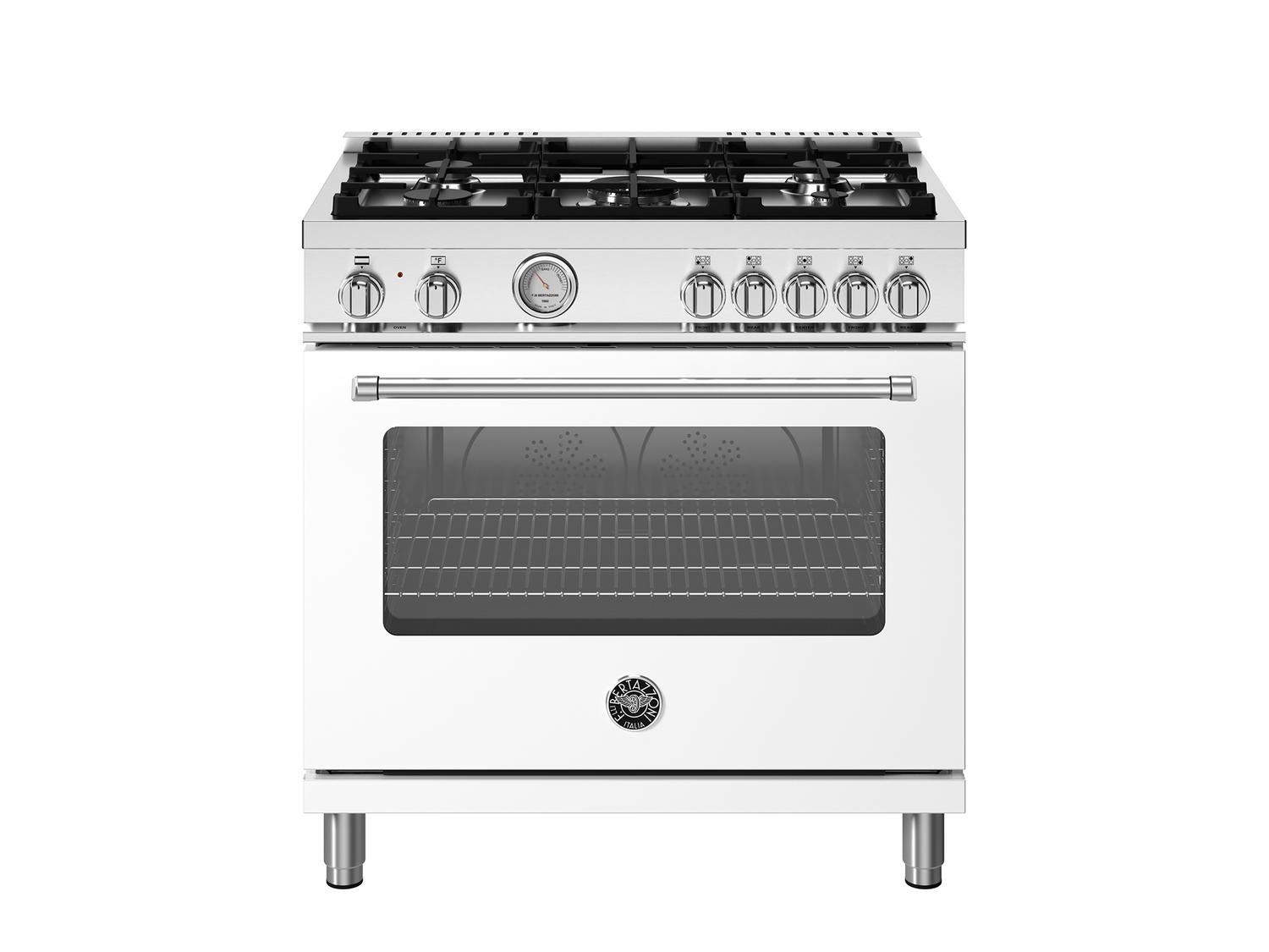 Bertazzoni MAS365DFMBIV 36 Inch Dual Fuel Range, 5 Burner, Electric Oven Bianco Matt
