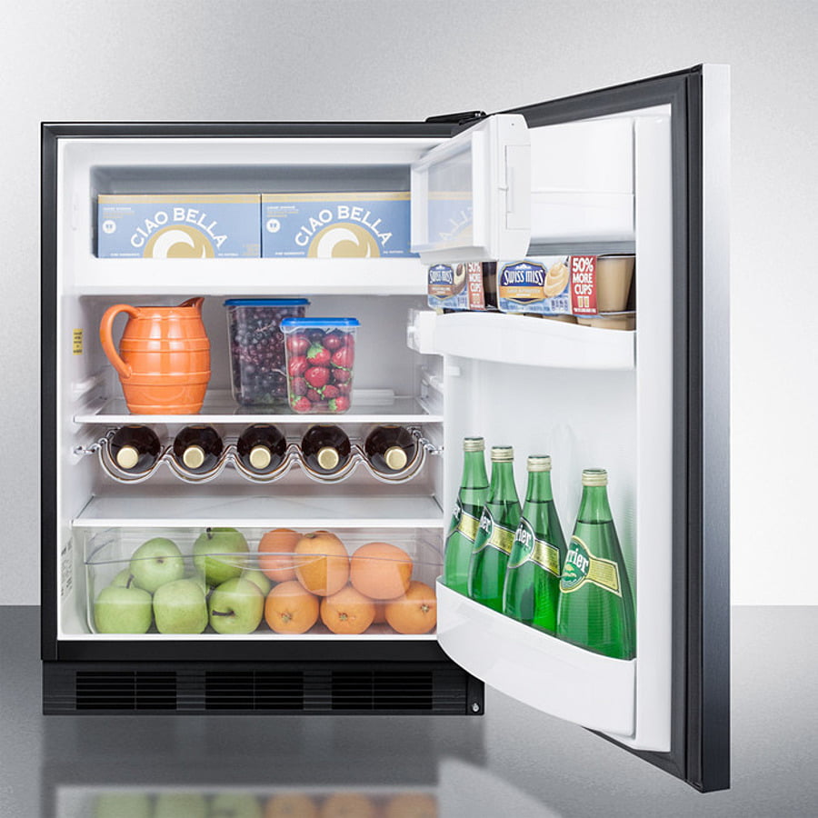 Summit CT663BKSSHH Freestanding Counter Height Refrigerator-Freezer For Residential Use, Cycle Defrost With A Stainless Steel Wrapped Door, Towel Bar Handle, And Black Cabinet