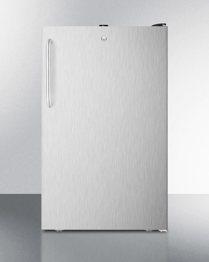 Summit FF521BLBISSTB 20" Wide Built-In Undercounter All-Refrigerator For General Purpose Use, Auto Defrost With A Lock, Stainless Steel Door, Towel Bar Handle And Black Cabinet