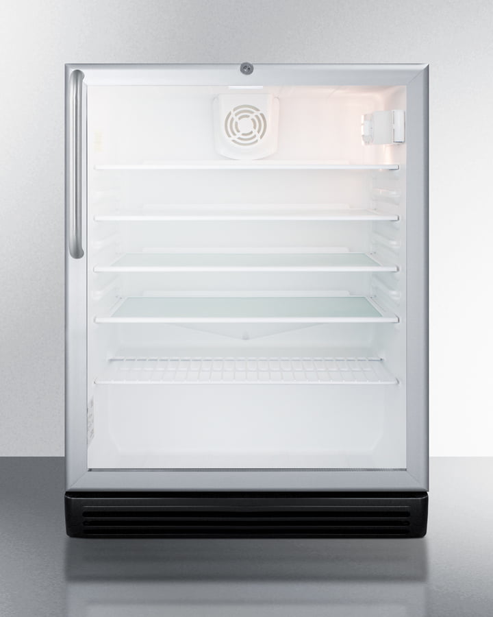 Summit SCR600BGLBITBADA Commercially Listed Ada Compliant Built-In Undercounter Beverage Center With Black Cabinet, Glass Door, Towel Bar Handle, And Lock