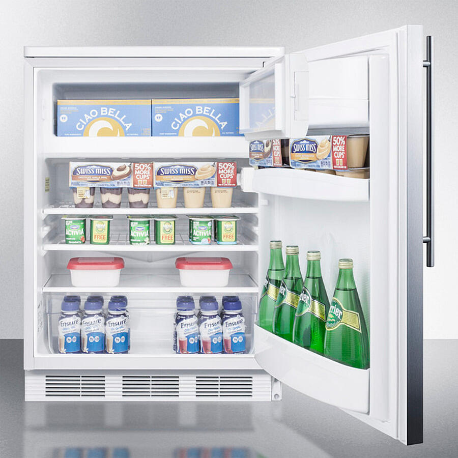 Summit CT66LWSSHV Freestanding Refrigerator-Freezer For General Purpose Use, With Dual Evaporator Cooling, Cycle Defrost, Lock, Ss Door, Thin Handle And White Cabinet