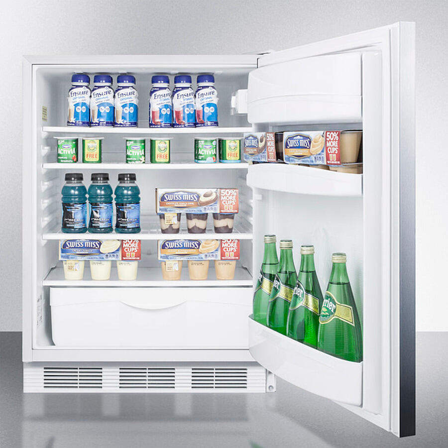 Summit FF6LW7SSHHADA Ada Compliant Commercial All-Refrigerator For Freestanding General Purpose Use, Auto Defrost With Lock, Ss Wrapped Door, Horizontal Handle, And White Cabinet