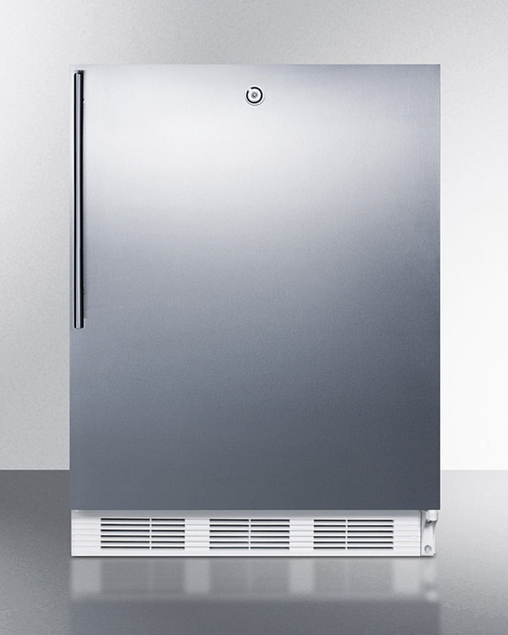 Summit CT66LWBISSHVADA Built-In Undercounter Ada Compliant Refrigerator-Freezer For General Purpose Use, W/Dual Evaporator Cooling, Lock, Ss Door, Thin Handle, White Cabinet