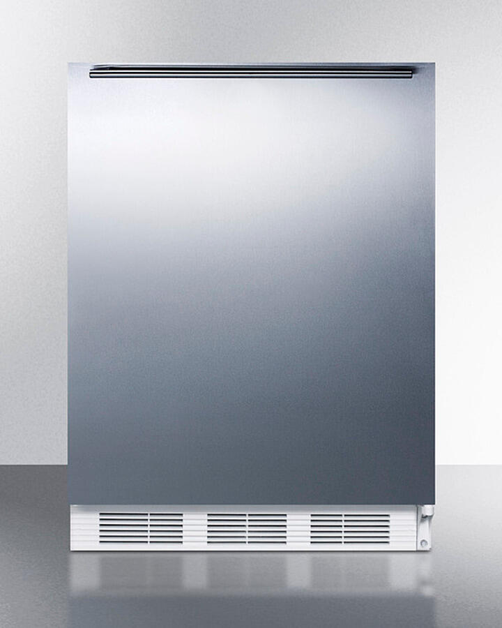Summit FF7WSSHH Commercially Listed Freestanding All-Refrigerator For General Purpose Use, Auto Defrost W/Ss Wrapped Door, Horizontal Handle, And White Cabinet
