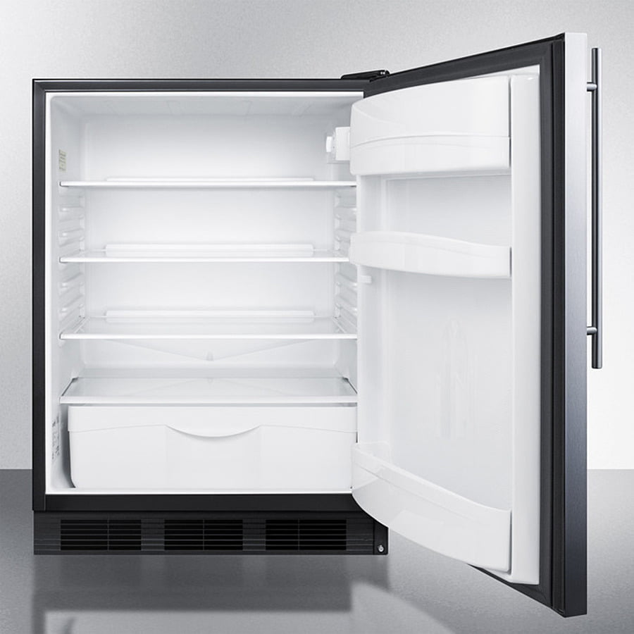 Summit FF6BK7SSHV Commercially Listed Freestanding All-Refrigerator For General Purpose Use, Auto Defrost W/Stainless Steel Wrapped Door, Thin Handle, And Black Cabinet