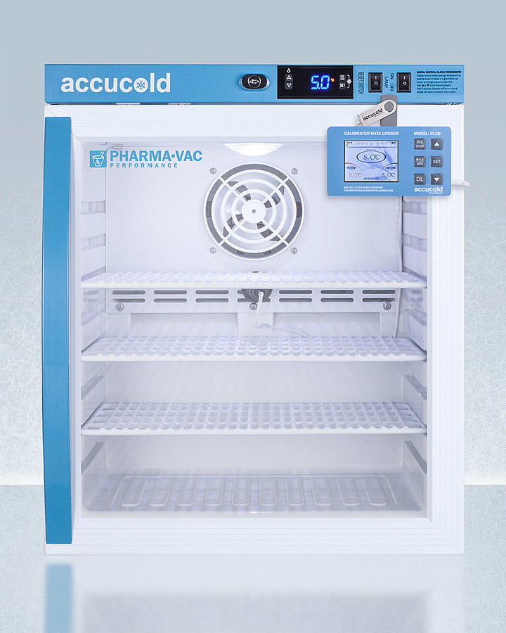 Summit ARG1PVDL2B Performance Series Pharma-Vac 1 Cu.Ft. Compact Glass Door All-Refrigerator For Vaccine Storage With Factory-Installed Data Logger And Hospital Grade Cord With 'Green Dot' Plug