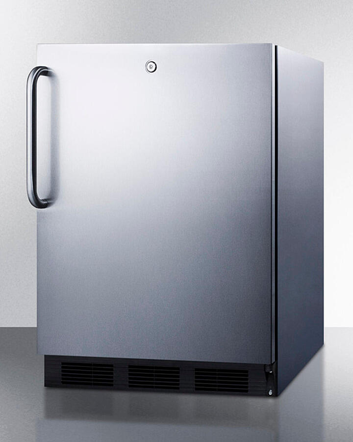 Summit FF7LBLKCSSADA Ada Compliant Built-In Undercounter All-Refrigerator For General Purpose Or Commercial Use, Auto Defrost W/Ss Wrapped Exterior, Towel Bar Handle, And Lock
