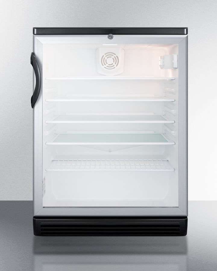Summit SCR600BGL Commercially Listed 5.5 Cu.Ft. Counter Height Beverage Center In A 24" Footprint, With Black Cabinet, Glass Door, And Lock