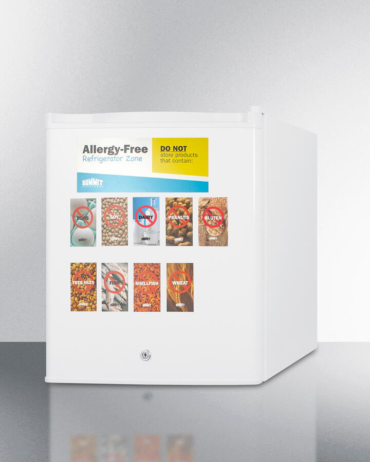 Summit AZAR27W Commercially Approved Compact All-Refrigerator In White, Designed To Serve As An Allergy-Free Storage Zone, With Digital Thermostat, Keyed Lock, And A Set Of Allergy Warning Magnets
