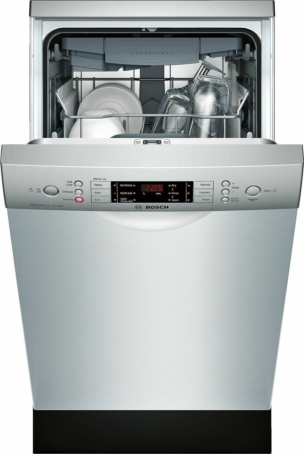 Bosch SPE68U55UC Ada 18" 800 Series Recessed Hndl, 6/5 Cycles, 3Rd Rck, 44 Dba, Rckmatic,10 Pl Stgs - Ss