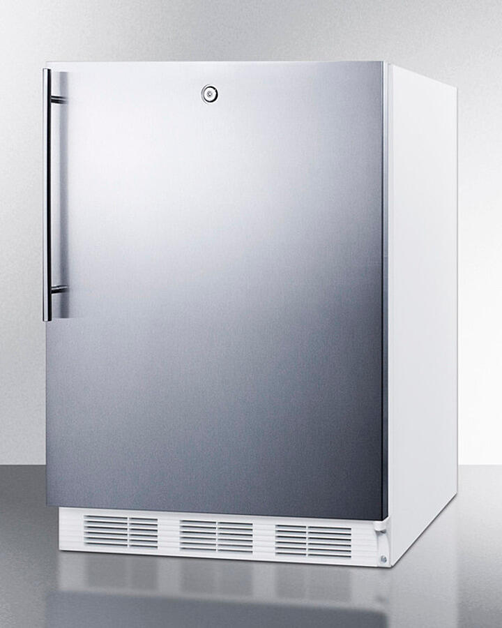 Summit CT66LWSSHVADA Freestanding Ada Compliant Refrigerator-Freezer For General Purpose Use, W/Dual Evaporator Cooling, Lock, Ss Door, Thin Handle, White Cabinet