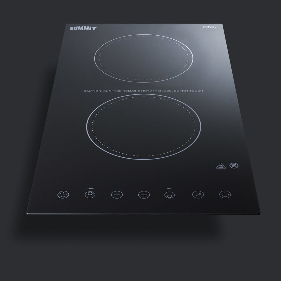 Summit CR2B15T1B 115V 2-Burner Cooktop In Black Ceramic Schott Glass With Digital Touch Controls, 2400W