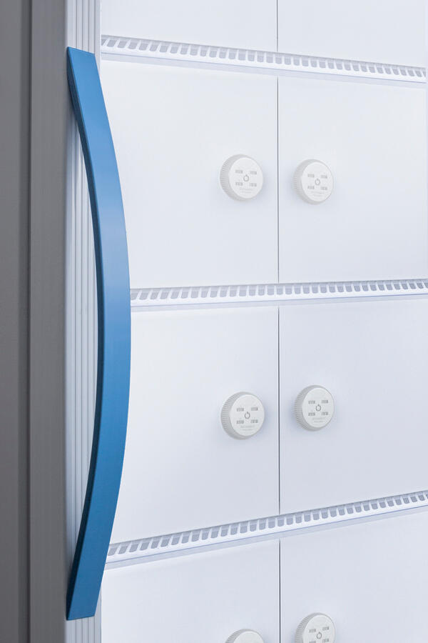 Summit ARG15PVLOCKER Performance Series Pharma-Vac 15 Cu.Ft. Upright Glass Door Commercial All-Refrigerator With Lockers For The Display And Refrigeration Of Vaccines, With Antimicrobial Silver-Ion Handle And Hospital Grade Cord With 'Green Dot' Plug