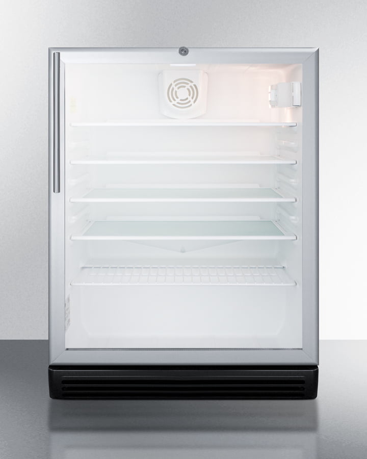 Summit SCR600BGLHVADA Commercially Listed Ada Compliant 5.5 Cu.Ft. Freestanding Beverage Center In A 24" Footprint, With Black Cabinet, Glass Door, Stainless Steel Handle, And Lock