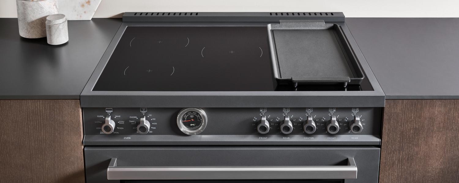 Bertazzoni PRO365ICFEPGIT 36 Inch Induction Range, 5 Heating Zones And Cast Iron Griddle, Electric Self-Clean Oven Giallo