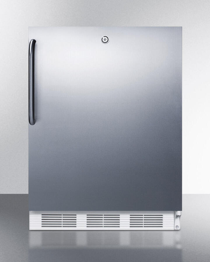 Summit AL750LBISSTB Ada Compliant Built-In Undercounter All-Refrigerator For General Purpose Use, Auto Defrost W/Lock, Ss Wrapped Door, Towel Bar Handle, And White Cabinet