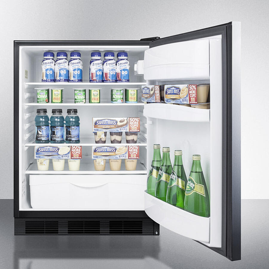 Summit FF6BKBISSHH Built-In Undercounter All-Refrigerator For General Purpose Use W/Automatic Defrost, Stainless Steel Wrapped Door, Horizontal Handle, And Black Cabinet