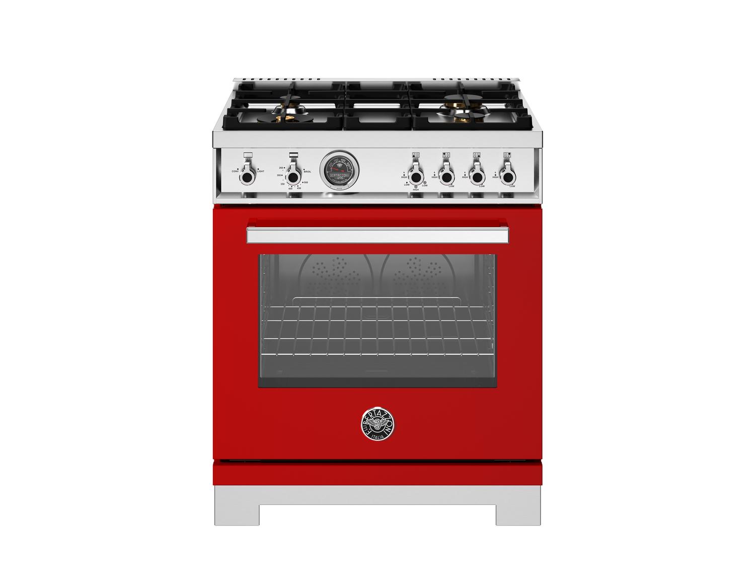 Bertazzoni PRO304BFGMROT 30 Inch All Gas Range, 4 Brass Burners Rosso