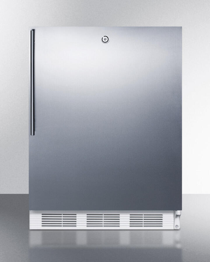 Summit AL750LSSHV Ada Compliant All-Refrigerator For Freestanding General Purpose Use, Auto Defrost W/Lock, Ss Door, Thin Handle, And White Cabinet