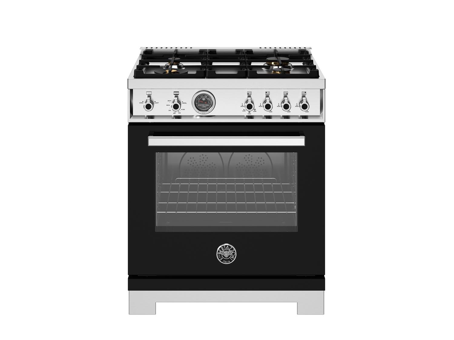 Bertazzoni PRO304BFGMNET 30 Inch All Gas Range, 4 Brass Burners Nero