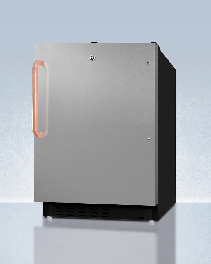 Summit ADA302BRFZSSTBC Built-In Undercounter, Ada Compliant Refrigerator-Freezer Designed For General Purpose Storage, With A Stainless Steel Door, Pure Copper Towel Bar Handle, Manual Defrost Operation, And Front Lock