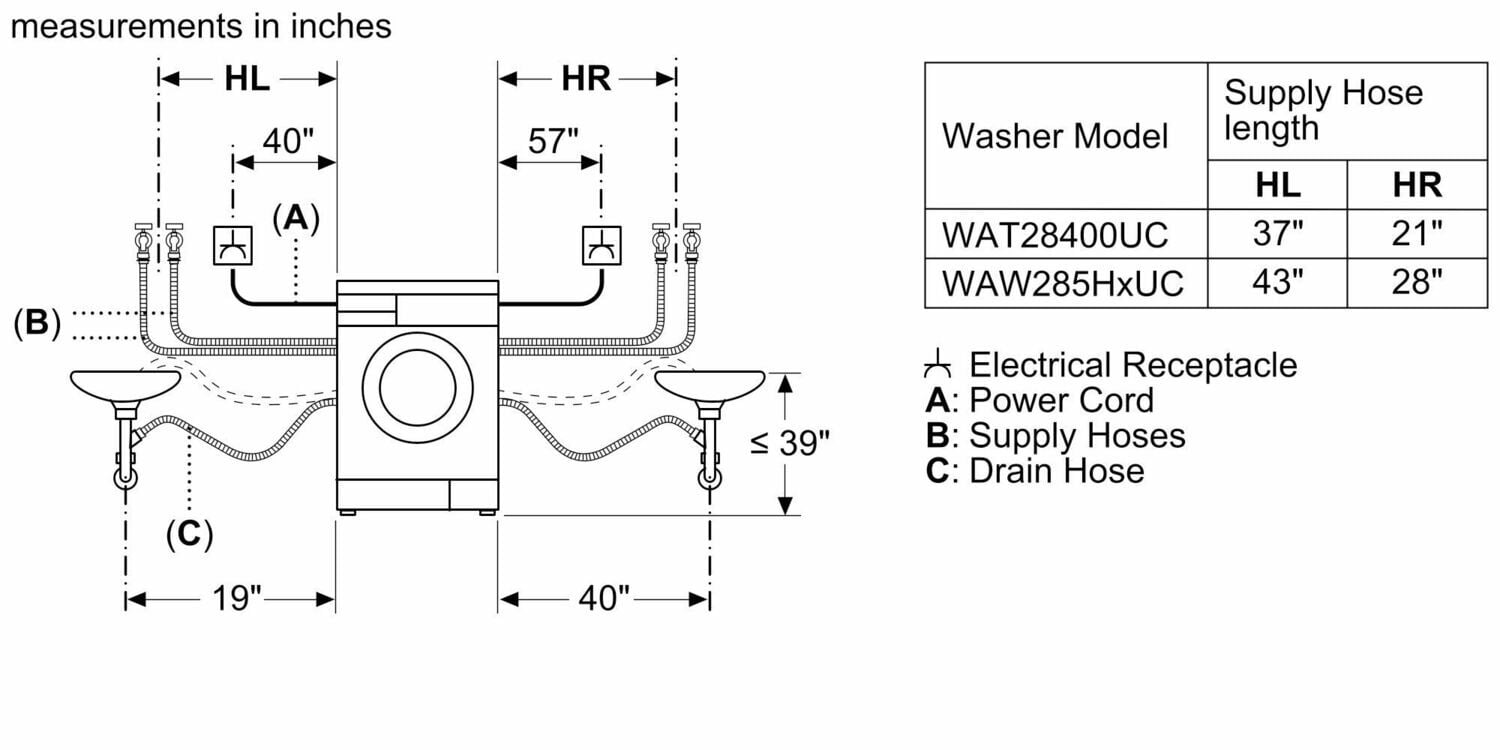 Bosch WAW285H2UC 800 Series Compact Washer 24'' 1400 Rpm Waw285H2Uc
