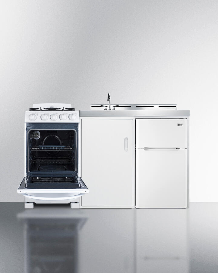 Summit ACK60GASW 60" Wide All-In-One Kitchenette With Gas Range