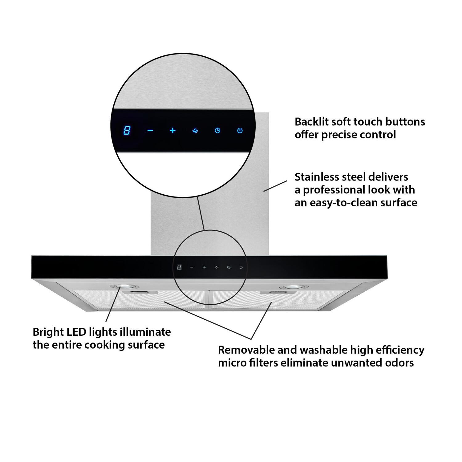Broan BWT1304SS Broan® 30-Inch Convertible Wall-Mount T-Style Chimney Range Hood, 450 Max Cfm, Stainless Steel