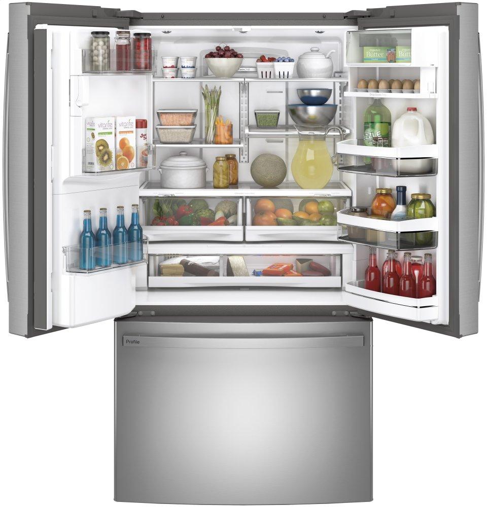 Ge Appliances PYE22KYNFS Ge Profile™ Series Energy Star® 22.1 Cu. Ft. Counter-Depth Fingerprint Resistant French-Door Refrigerator With Hands-Free Autofill