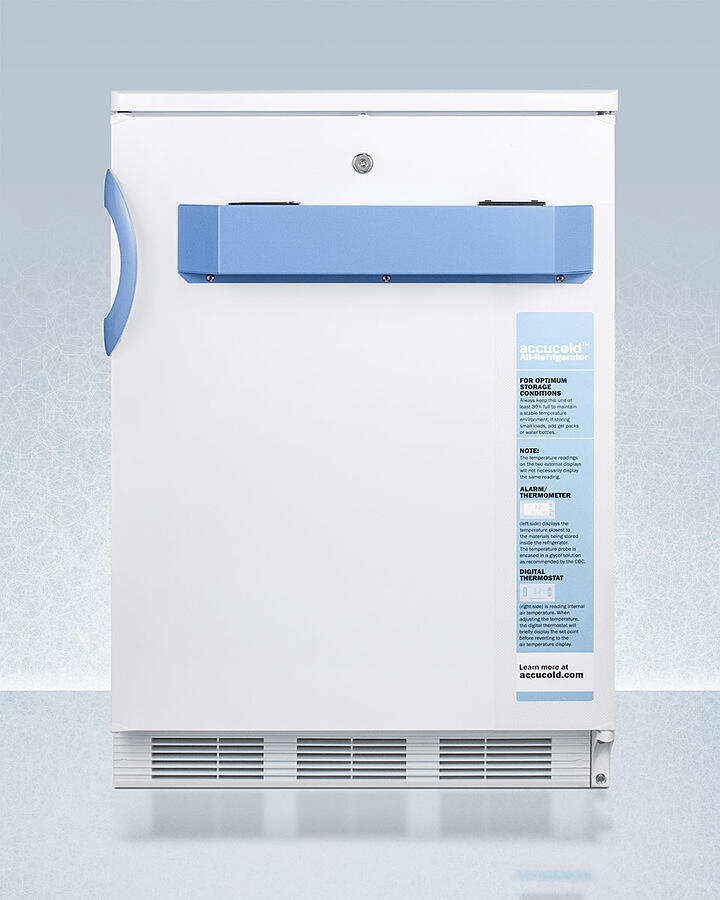 Summit FF7LWBIMED2 Built-In Undercounter Auto Defrost Medical/Scientific All-Refrigerator With Front Control Panel Equipped With A Digital Thermostat And Nist Calibrated Thermometer/Alarm; Includes Front Lock, Hospital Grade Cord, And Internal Fan