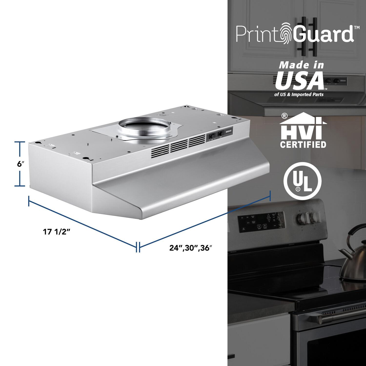 Broan F4030SF Broan® 30-Inch Convertible Under-Cabinet Range Hood, Stainless Finish With Printguard™, 230 Max Blower Cfm