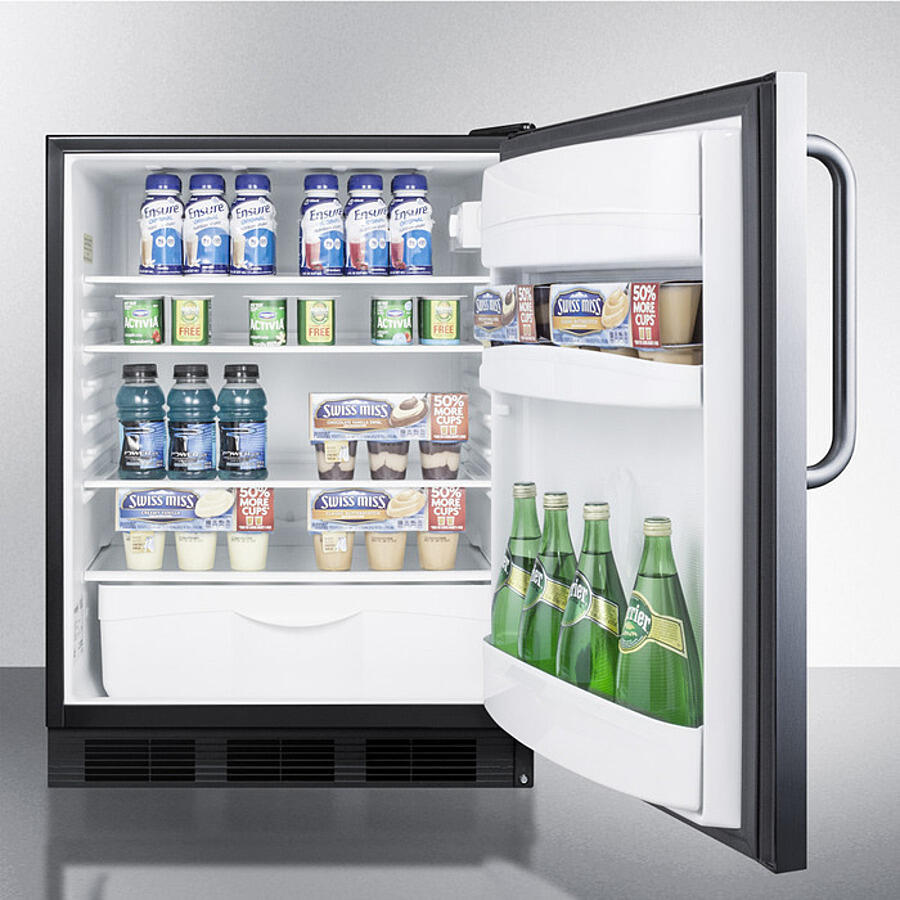 Summit FF6BKSSTB Freestanding Counter Height All-Refrigerator For General Purpose Use, Auto Defrost W/Stainless Steel Wrapped Door, Towel Bar Handle, And Black Cabinet