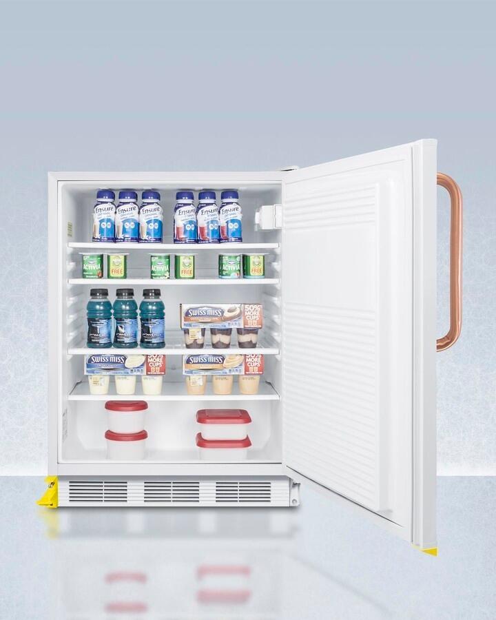 Summit FF7LWBITBCSTOADA Ada Compliant Built-In Undercounter All-Refrigerator For General Purpose Or Commercial Use, With Pure Copper Handle, Step-To-Open Foot Pedal, Lock, Auto Defrost Operation, And White Exterior
