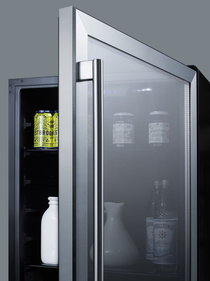 Summit AL57GCSS 24" Wide Built-In Ada Compliant Commercial Beverage Center For Display And Refrigeration Of Beverages And Food, With Glass Door, Digital Controls, Front Lock, Led Lighting, And Stainless Steel Wrapped Cabinet