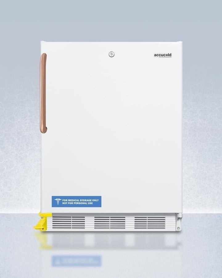Summit FF7LWBITBCSTOADA Ada Compliant Built-In Undercounter All-Refrigerator For General Purpose Or Commercial Use, With Pure Copper Handle, Step-To-Open Foot Pedal, Lock, Auto Defrost Operation, And White Exterior