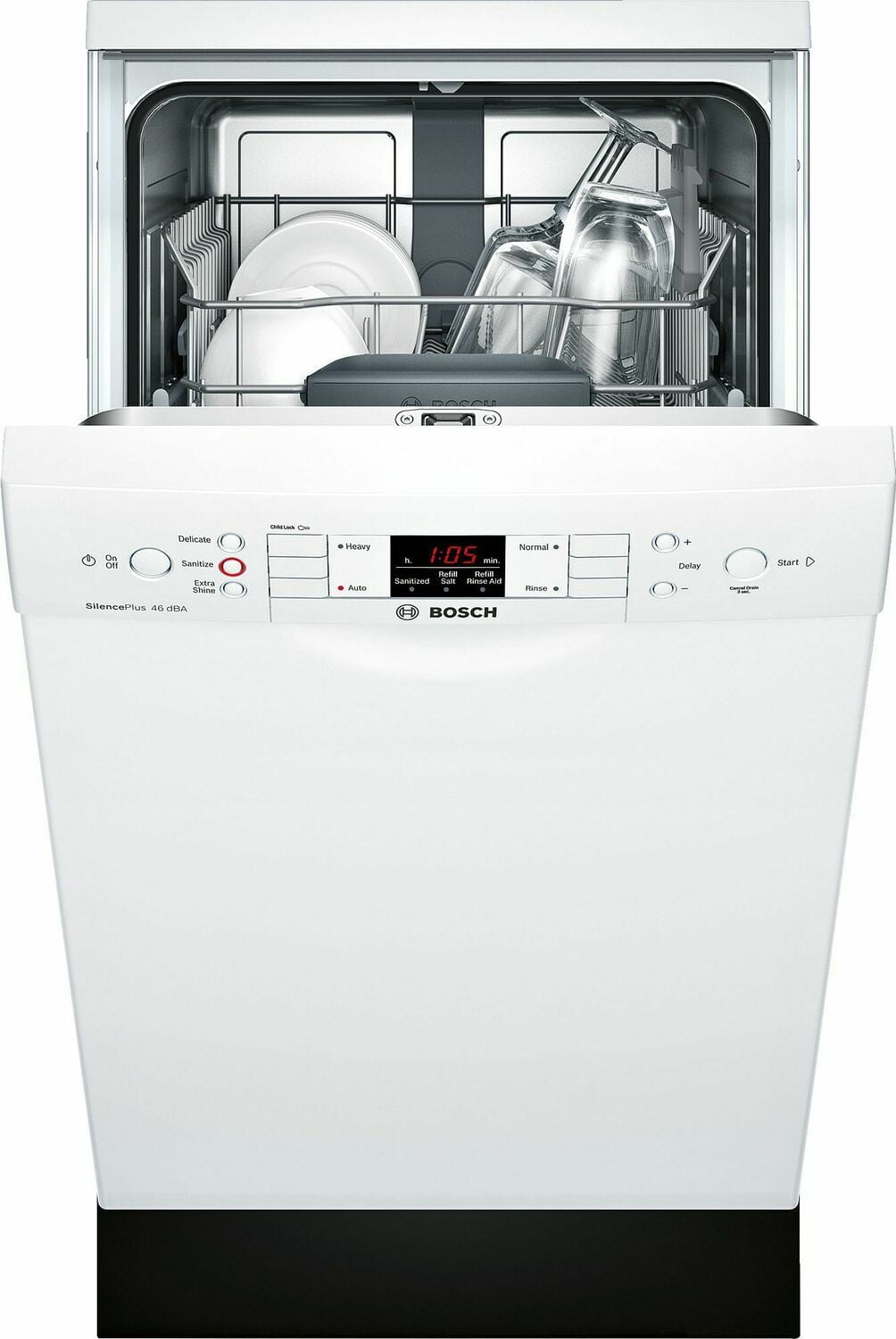 Bosch SPE53U52UC Ada 18" 300 Series Recessed Hndl, 4/4 Cycles, 46 Dba, Rckmatic, 9 Pl Stgs - Wh