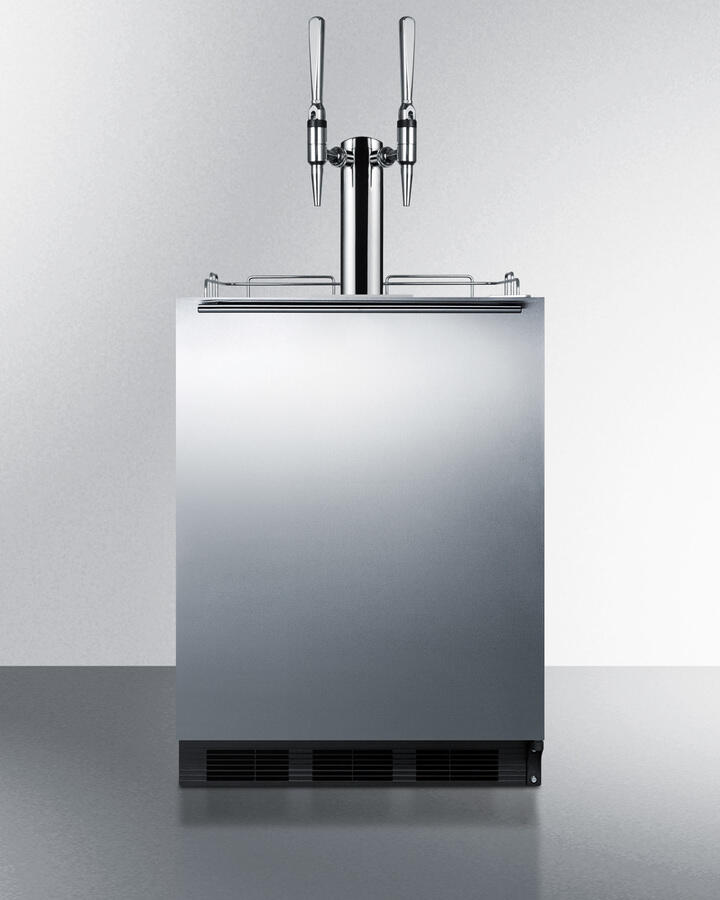 Summit SBC58BBINCFTWINADA Built-In Undercounter Ada Height Commercially Listed Dual Tap Nitro Coffee Dispenser With Stainless Steel Wrapped Door And Black Cabinet