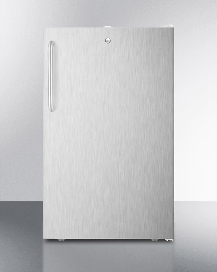 Summit FF511LBI7SSTB Commercially Listed 20" Wide Built-In Undercounter All-Refrigerator, Auto Defrost With A Lock, Stainless Steel Door, Towel Bar Handle And White Cabinet