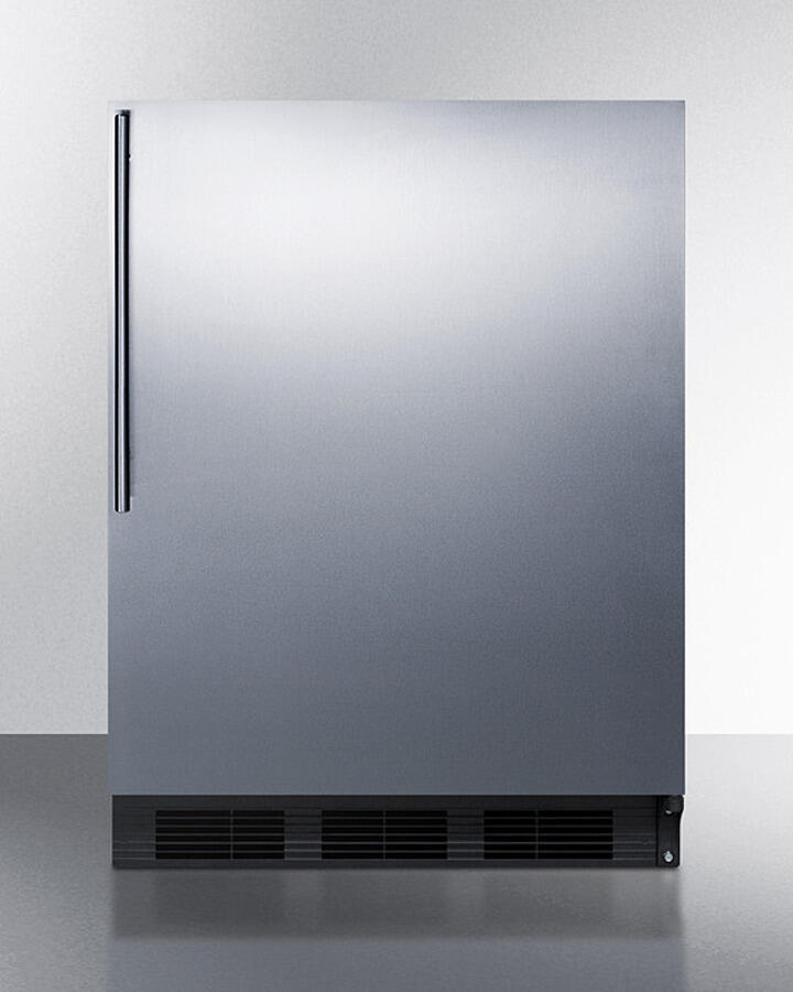 Summit FF6BKBI7SSHV Commercially Listed Built-In Undercounter All-Refrigerator For General Purpose Use, Autom Defrost W/Ss Wrapped Door, Thin Handle, And Black Cabinet
