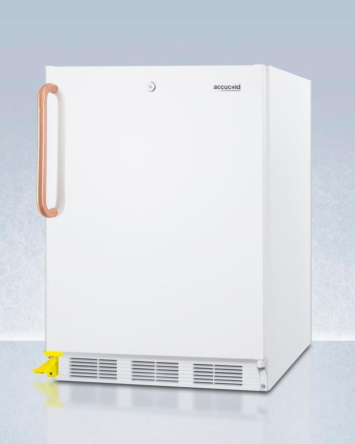 Summit FF7LWBITBCSTOADA Ada Compliant Built-In Undercounter All-Refrigerator For General Purpose Or Commercial Use, With Pure Copper Handle, Step-To-Open Foot Pedal, Lock, Auto Defrost Operation, And White Exterior