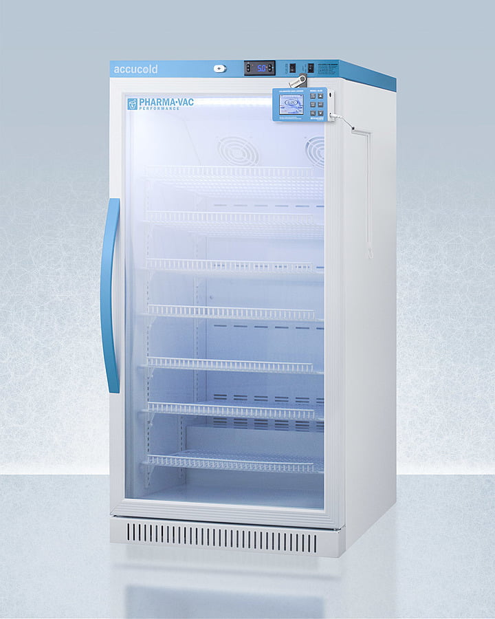 Summit ARG8PVDL2B Performance Series Pharma-Vac 8 Cu.Ft. Upright Glass Door All-Refrigerator For Vaccine Storage With Factory-Installed Data Logger, Antimicrobial Silver-Ion Handle, And A Hospital Grade Cord With 'Green Dot' Plug