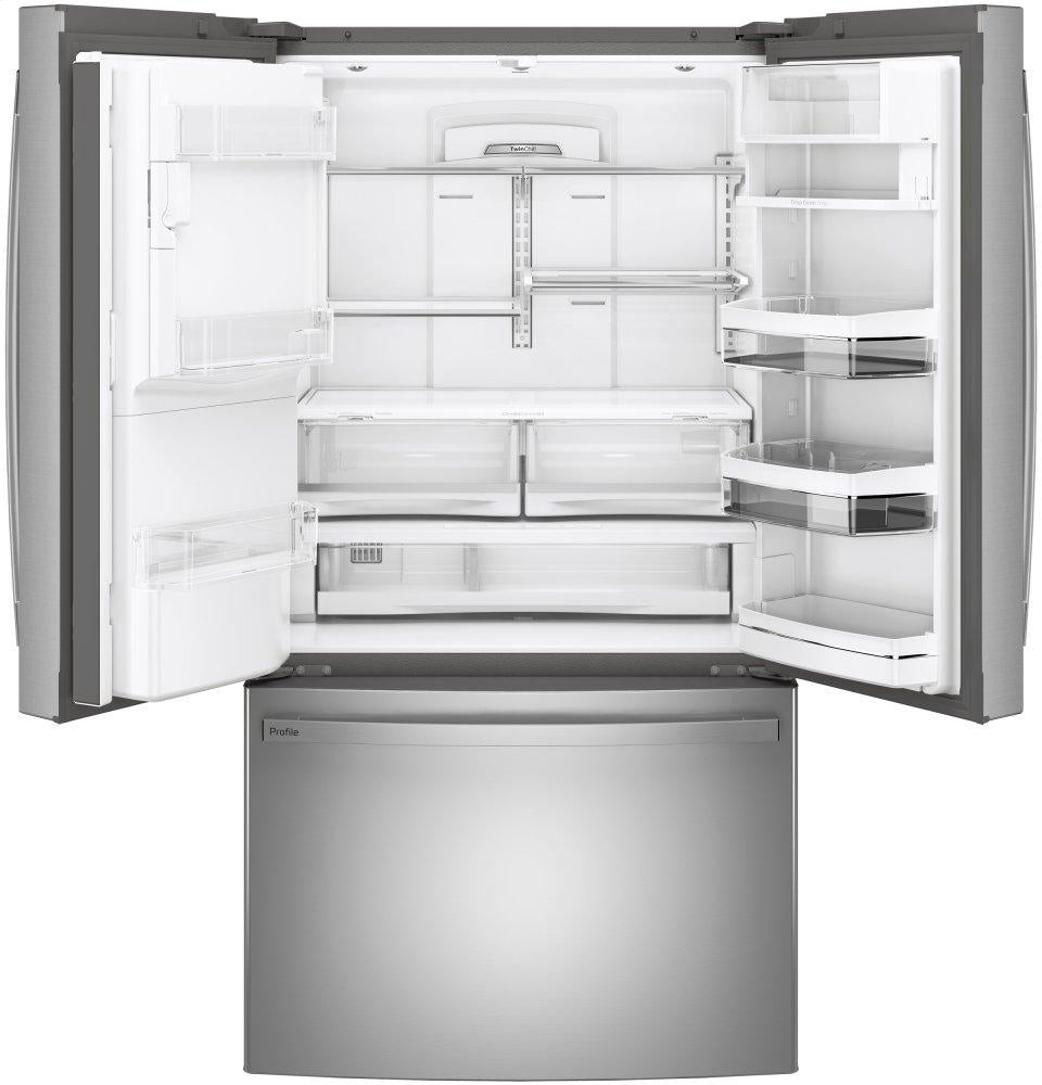 Ge Appliances PYE22KYNFS Ge Profile™ Series Energy Star® 22.1 Cu. Ft. Counter-Depth Fingerprint Resistant French-Door Refrigerator With Hands-Free Autofill